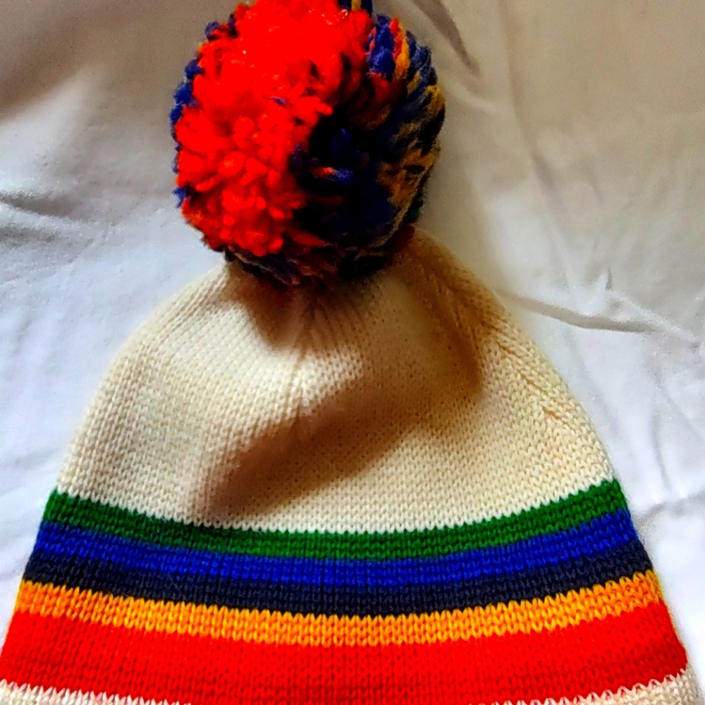 Vintage Wigwam 100% Virgin Wool Pompom Beanie USA 1970s Apres-Ski